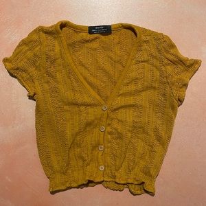 Bershka V Neck Button Front Crochet Crop Top with Smocked Hem - Size XS